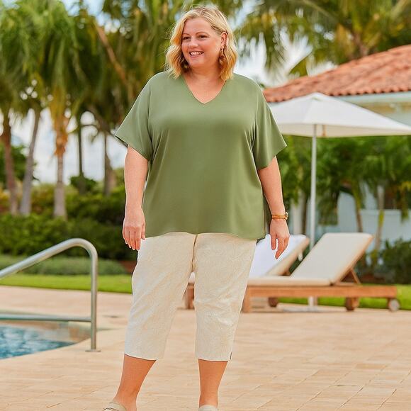 Chico's Capri NWT Women's Size 4 (20) Malkin Palm Lace Up Hem Pull-On Stretch - Picture 1 of 9